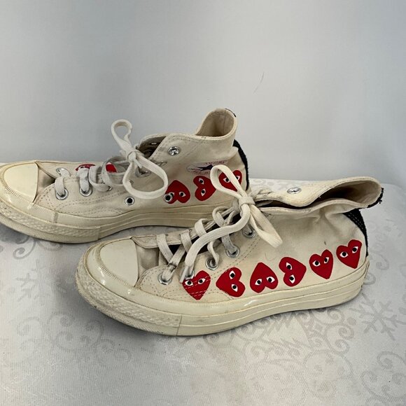 Comme Des Garçons Converse Chuck Taylor High Top Sneakers 7.5W/5.5M White & Red - Picture 3 of 8